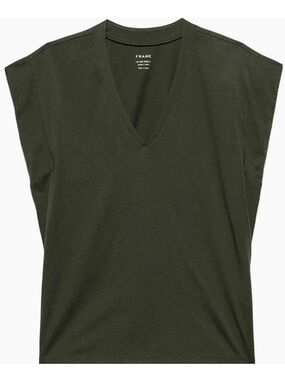 FRAME Le Mid Rise V-Neck Tee NWOT olive green